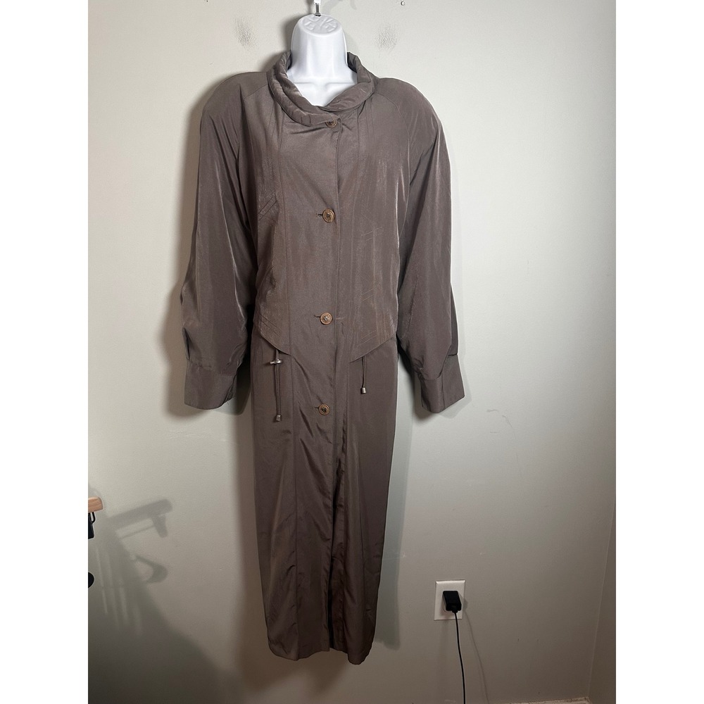 Luba Paris Vintage Taupe Brown Maxi Duster Trench Coat Button Front Romania